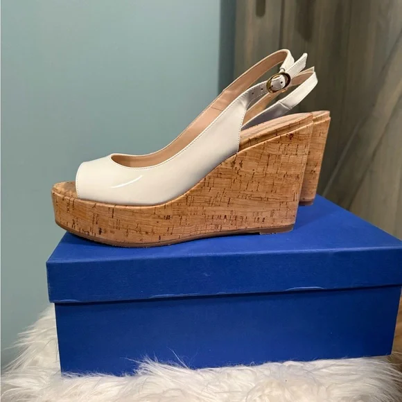 Stuart Weitzman White Cork Wedge Sandals - Picture 4 of 6